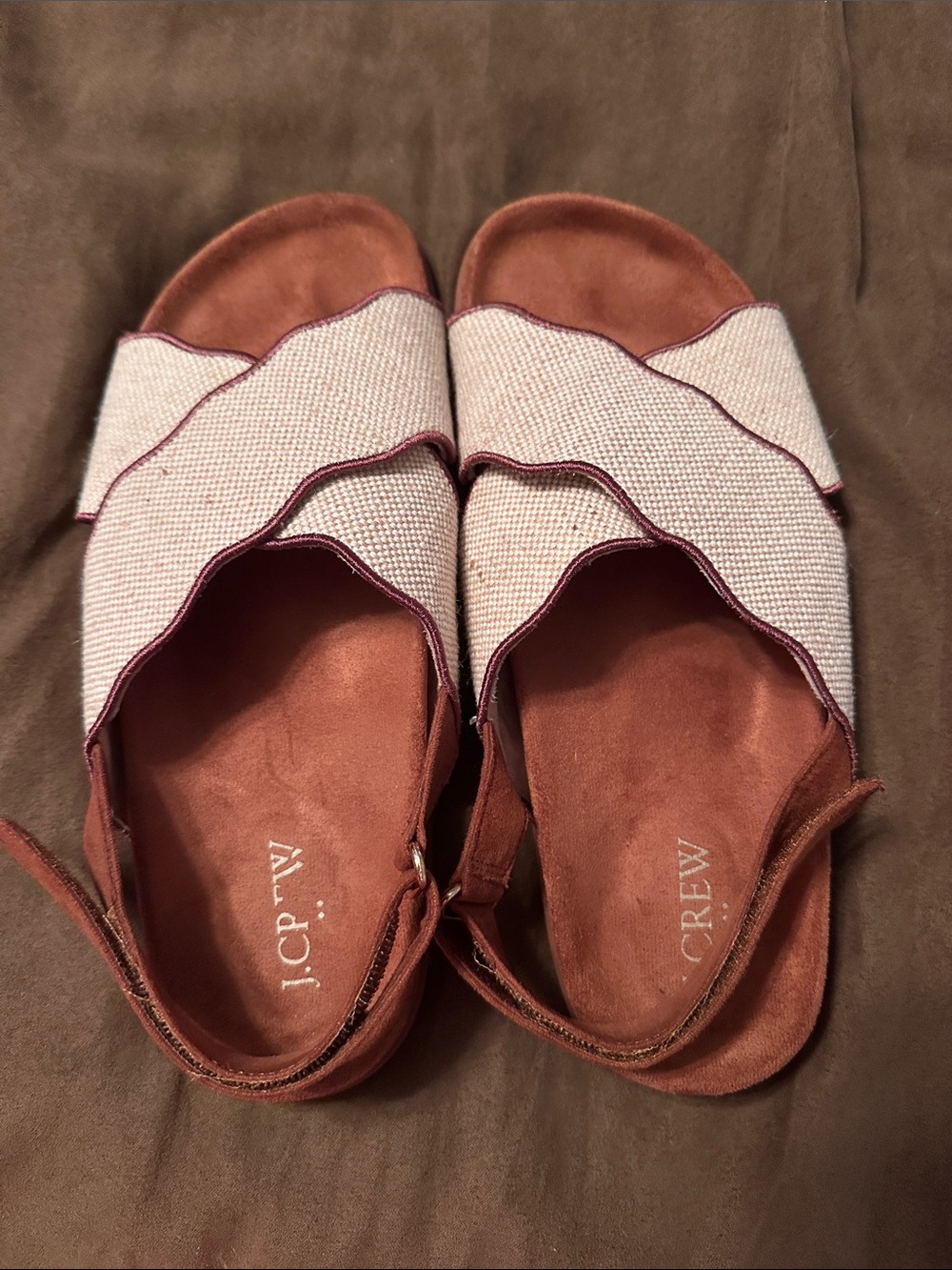 J. Crew Scalloped Slingback Sandals in Beige and Rust